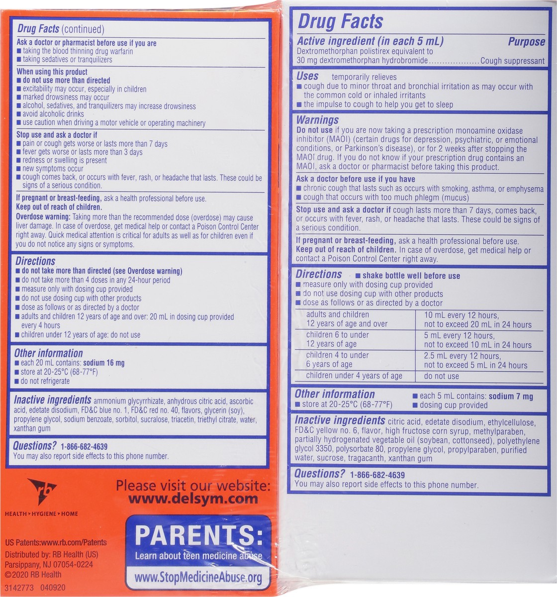 slide 3 of 10, Delsym Day/Night Maximum Strength Orange Flavor Cough Syrup 2 ea, 2 ct