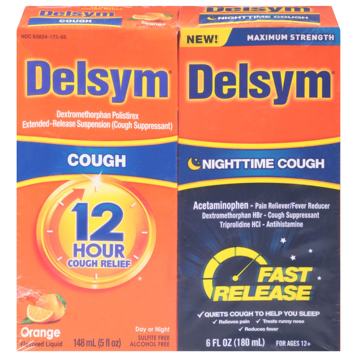 Delsym Day/Night Maximum Strength Orange Flavor Cough Syrup 2 ea 2 ct