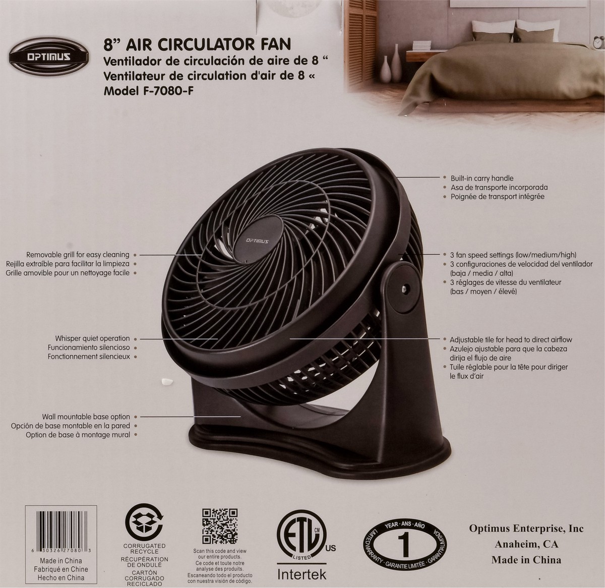 slide 7 of 11, Optimus 8 Inches Air Circulation Fan 1 ea, 1 ct
