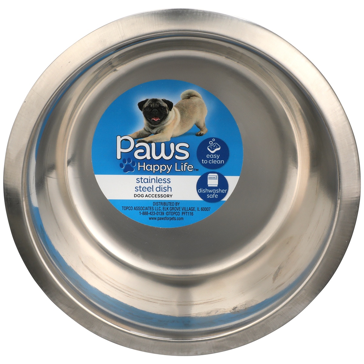 slide 1 of 1, Paws Happy Life Stainless Steel Pet Dish, 1 ct