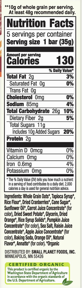 slide 8 of 11, Cascadian Farm Organic Fruit Infused Chewy Orange Cranberry Granola Bars 5 Bars 1.2 oz Wrapper 5 ea Box, 5 ct