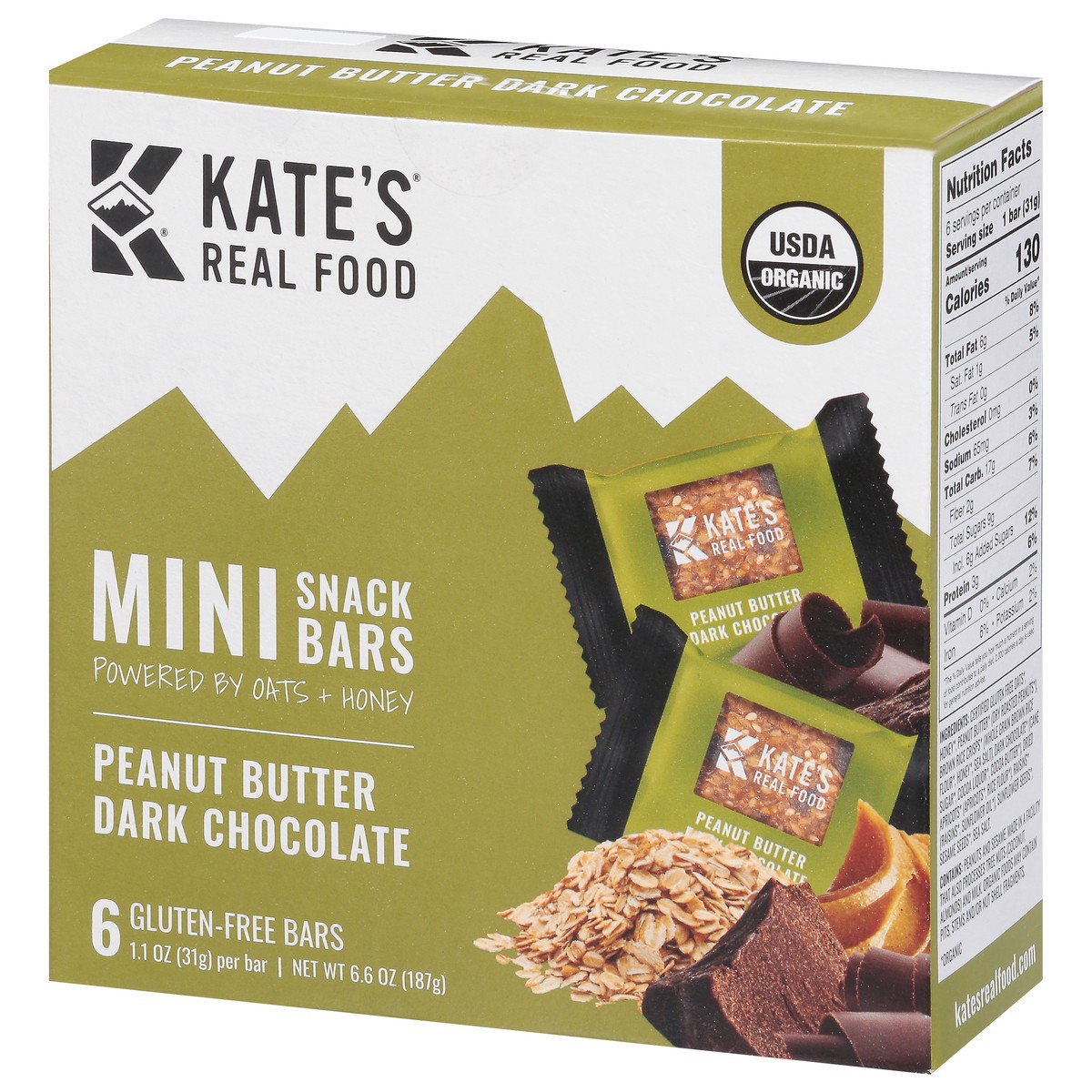 slide 3 of 9, Kate's Real Food Peanut Butter Dark Chocolate Mini Multipack, 6 ct