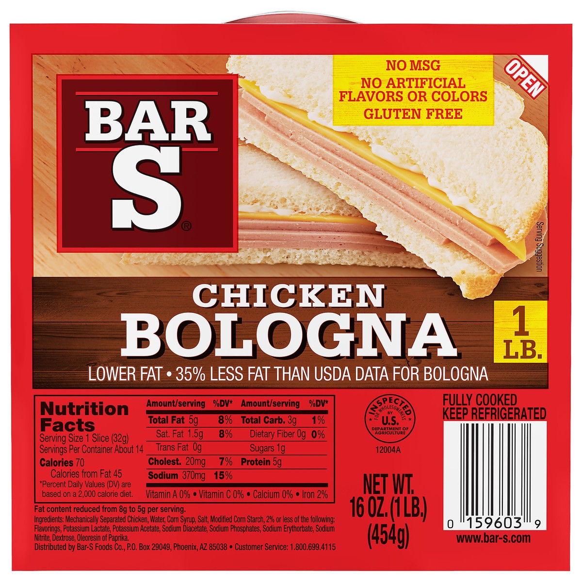 slide 1 of 10, Bar-S Chicken Bologna, 16 oz