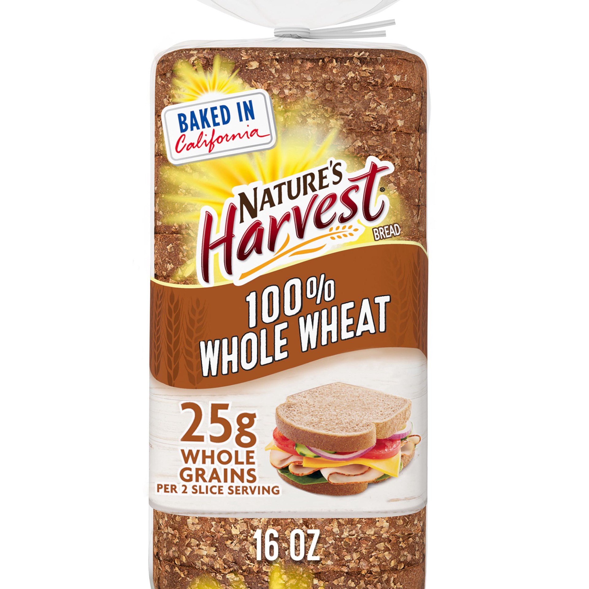 slide 1 of 5, Nature's Harvest 100% Whole Wheat Bread, 16 oz, Wheat Bread, Bag, 16 oz