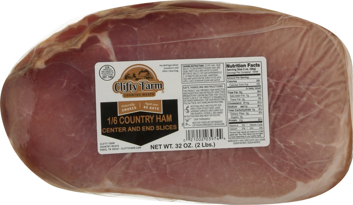 slide 12 of 12, Clifty Farm Center and End Slices 1/6 Country Ham 32 oz, 32 oz