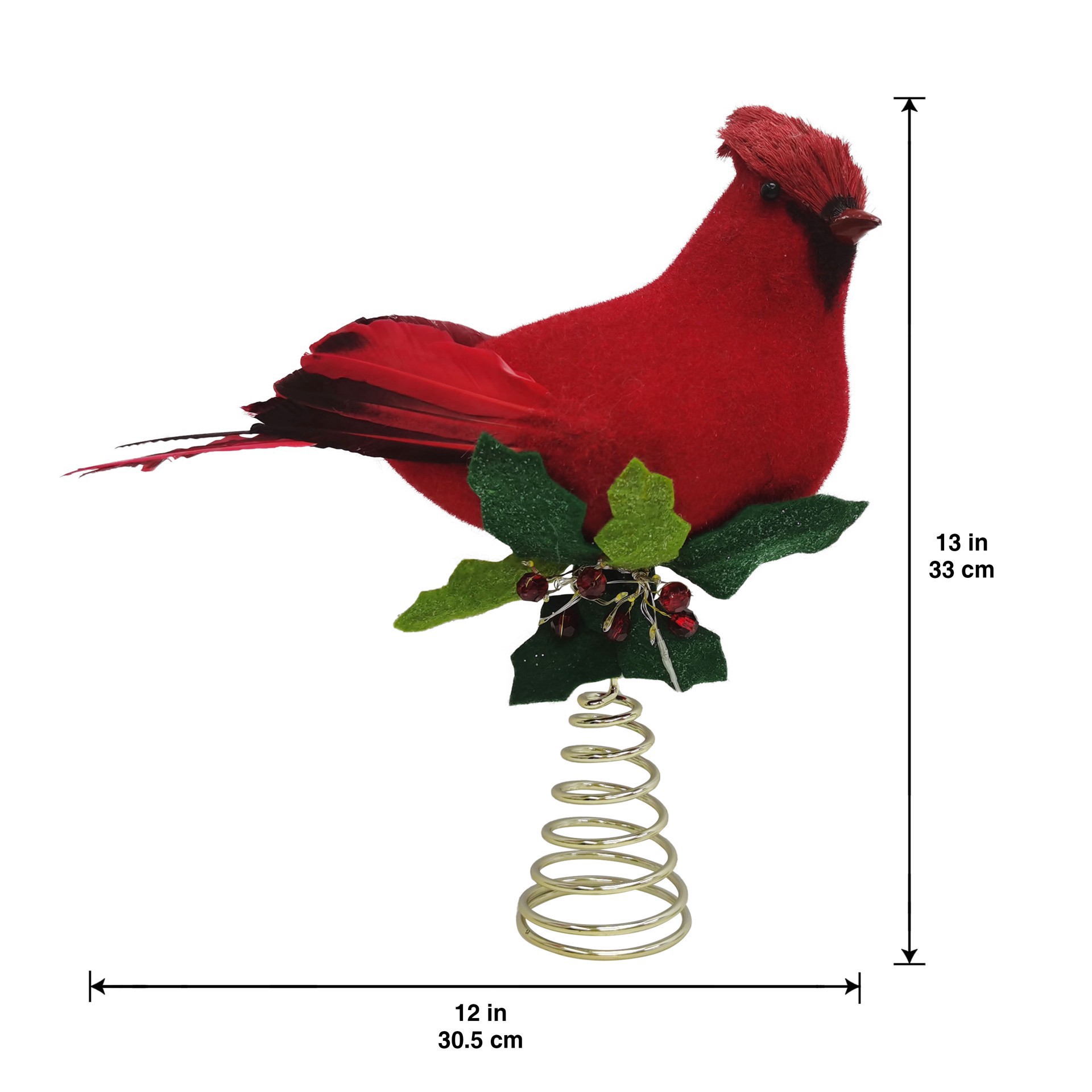 slide 4 of 4, 13" Cardinal With Holly Lighted Tree Topper By Ashland, 13 in