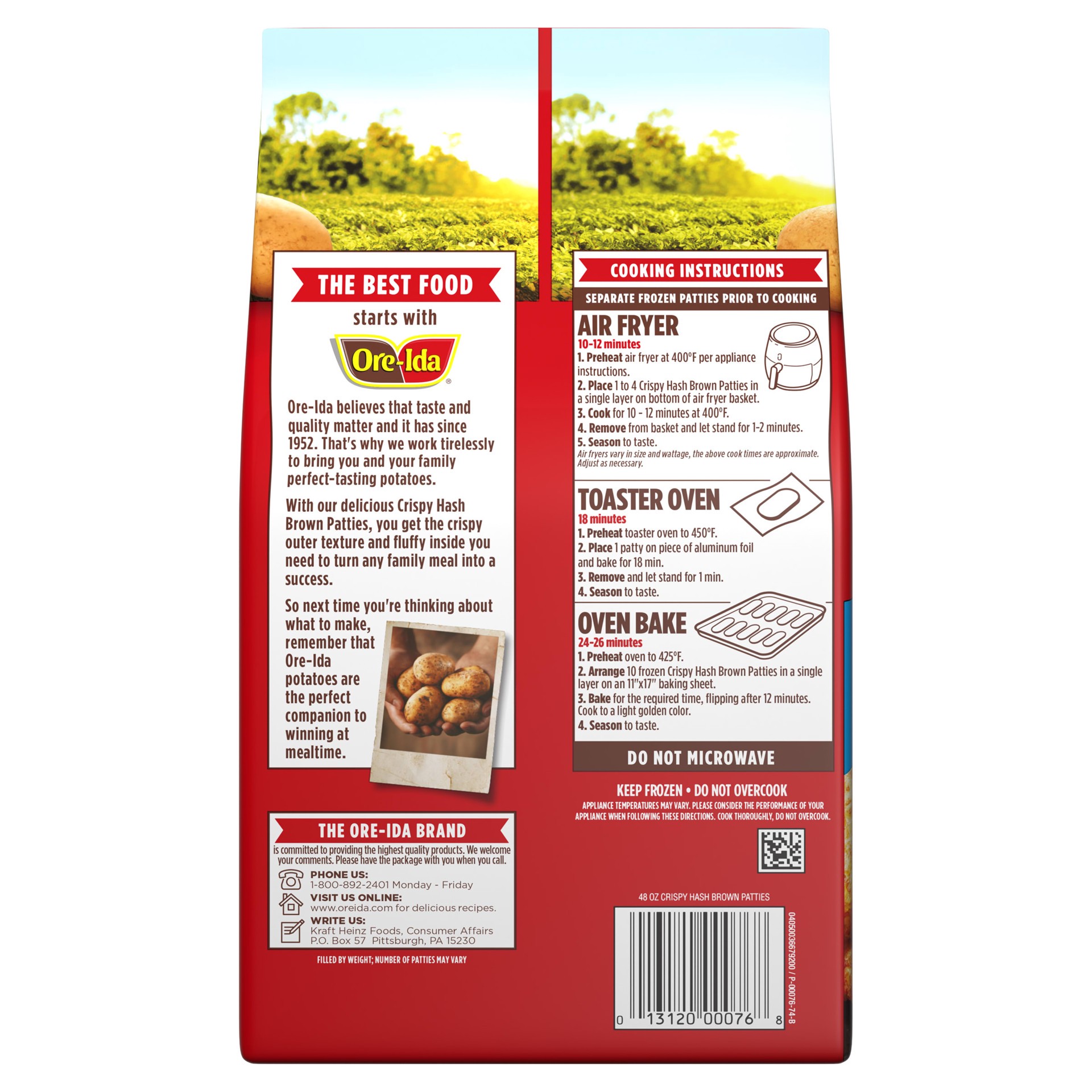 slide 4 of 10, Ore-Ida Crispy Hash Brown Patties, Shredded Potatoes, 3 lb Bag, 48 oz