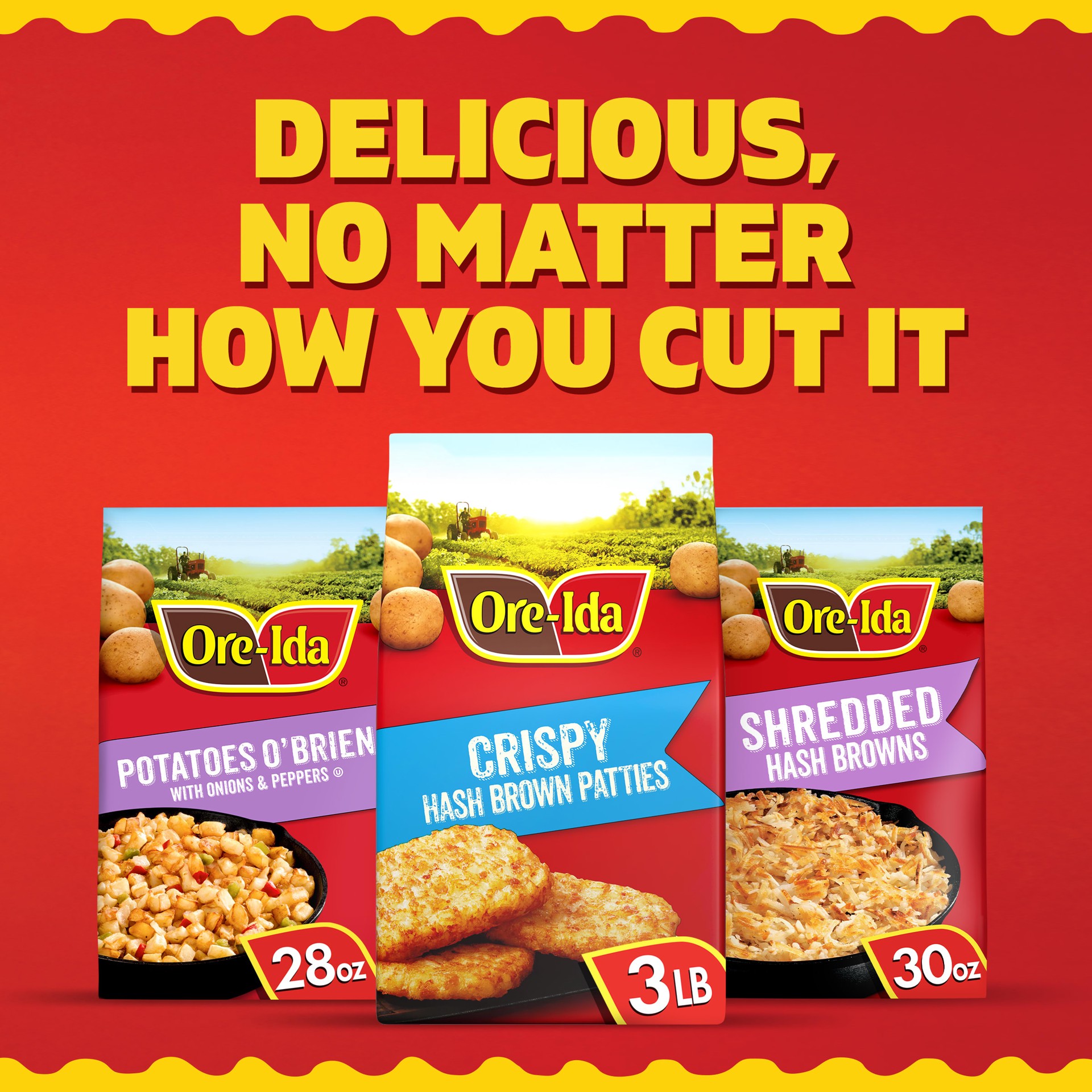 slide 9 of 10, Ore-Ida Crispy Hash Brown Patties, Shredded Potatoes, 3 lb Bag, 48 oz