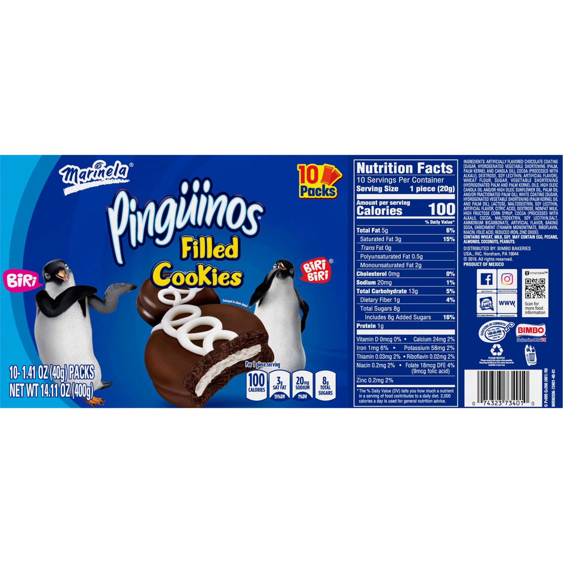 slide 5 of 5, Marinela Pingüinos Chocolate Crème Filled Cookies with Chocolate Coating, Artificially Flavored, 20 Count Box , 20 ct