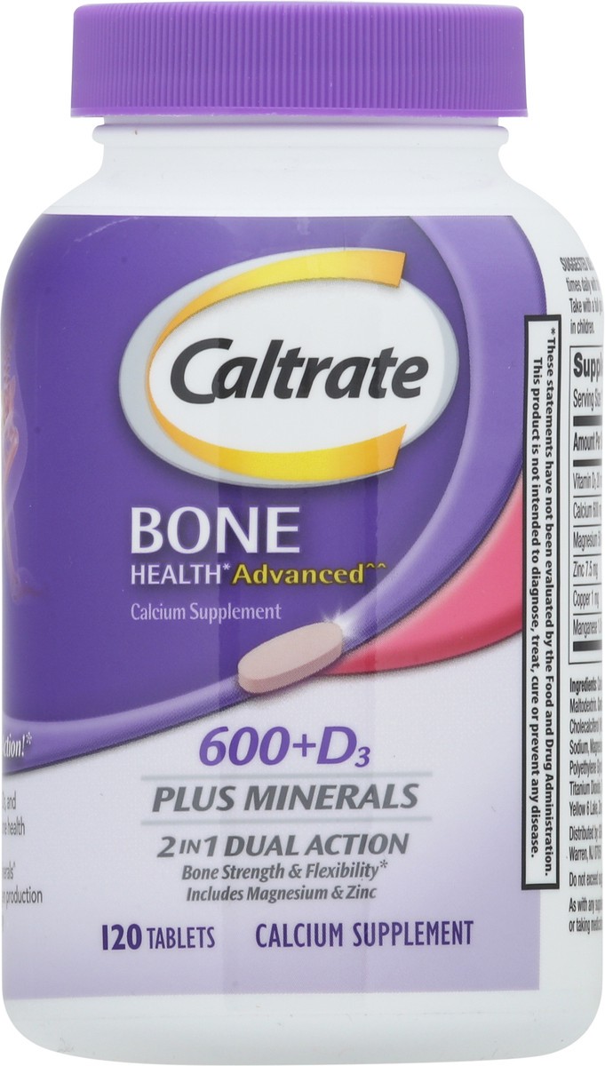 slide 2 of 10, Caltrate 600+D3 Plus Minerals Calcium and Vitamin D Supplement Tablets, 120 Count, 120 ct