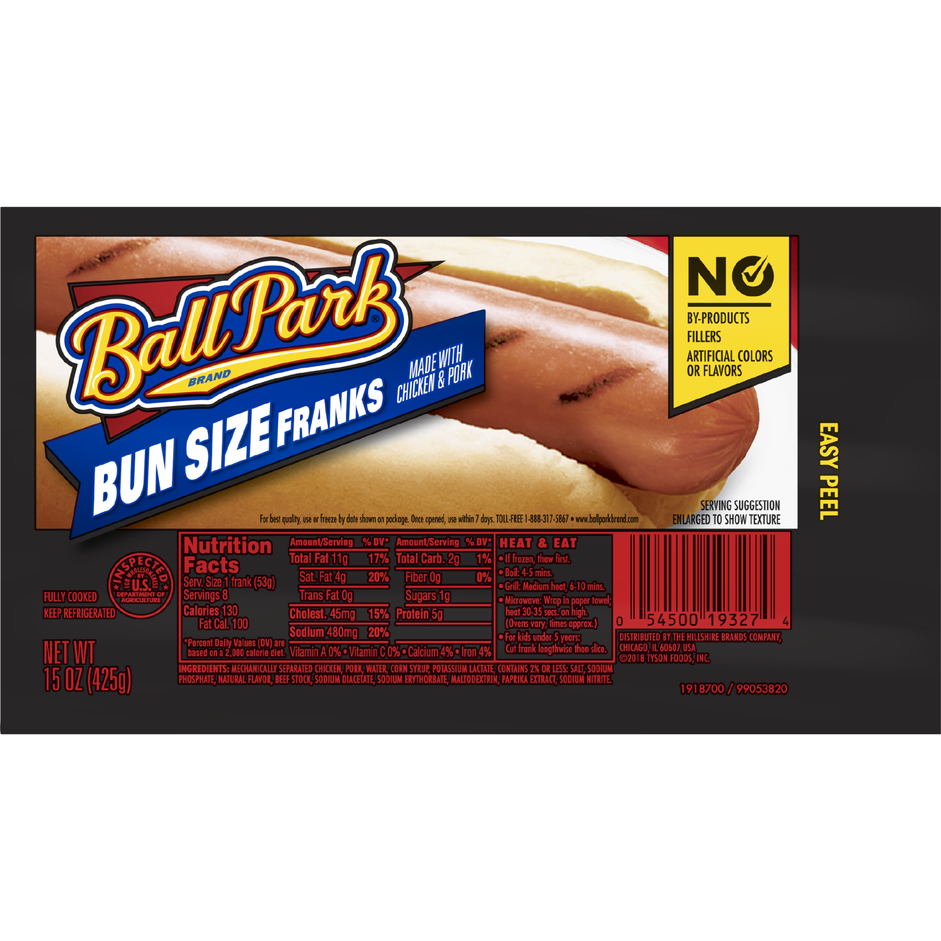 slide 1 of 2, Ball Park Bun Size Classic Hot Dogs, Easy Peel Package, 15 oz