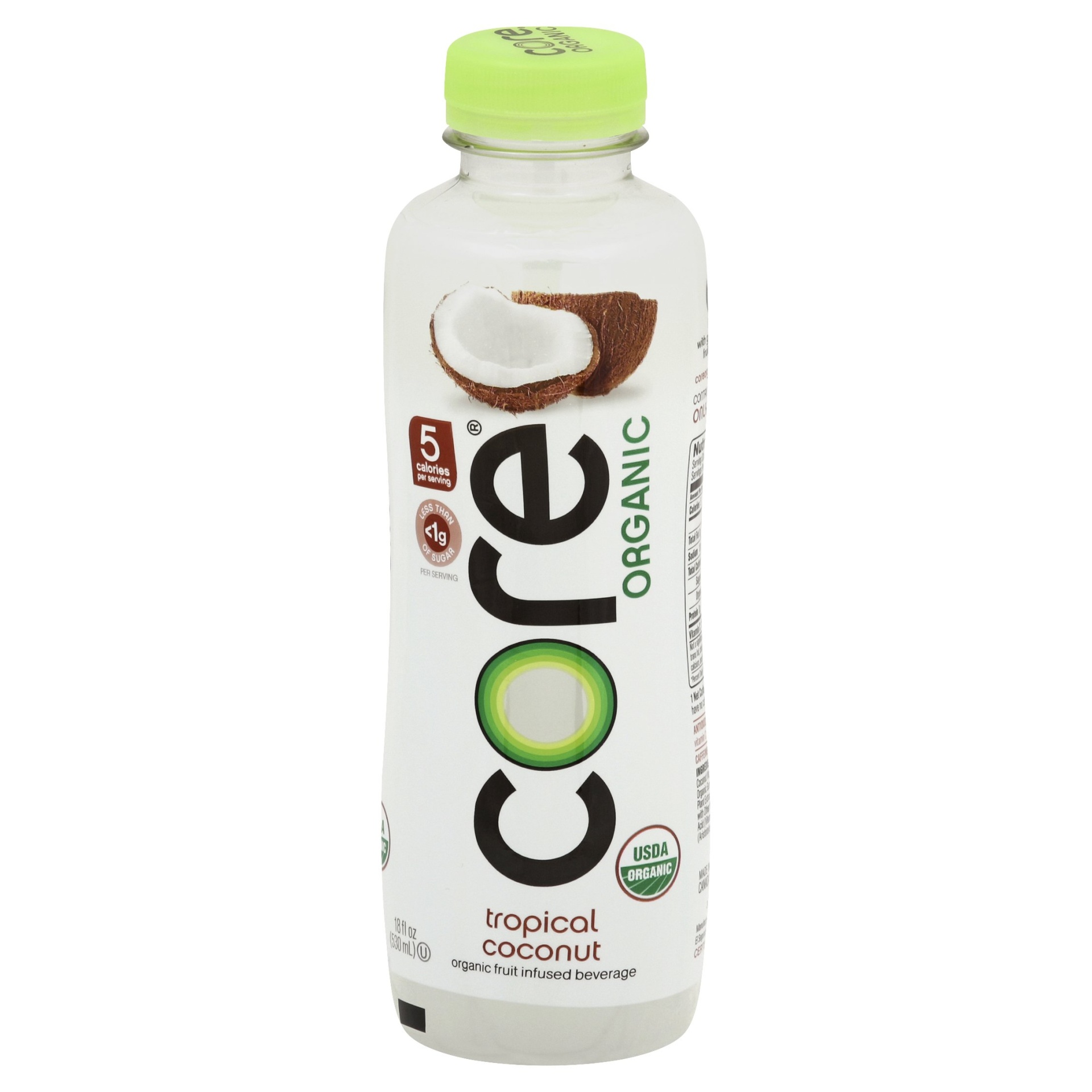 slide 1 of 6, Core Organic Fruit Infused Beverage Tropical Coconut, 18 fl oz