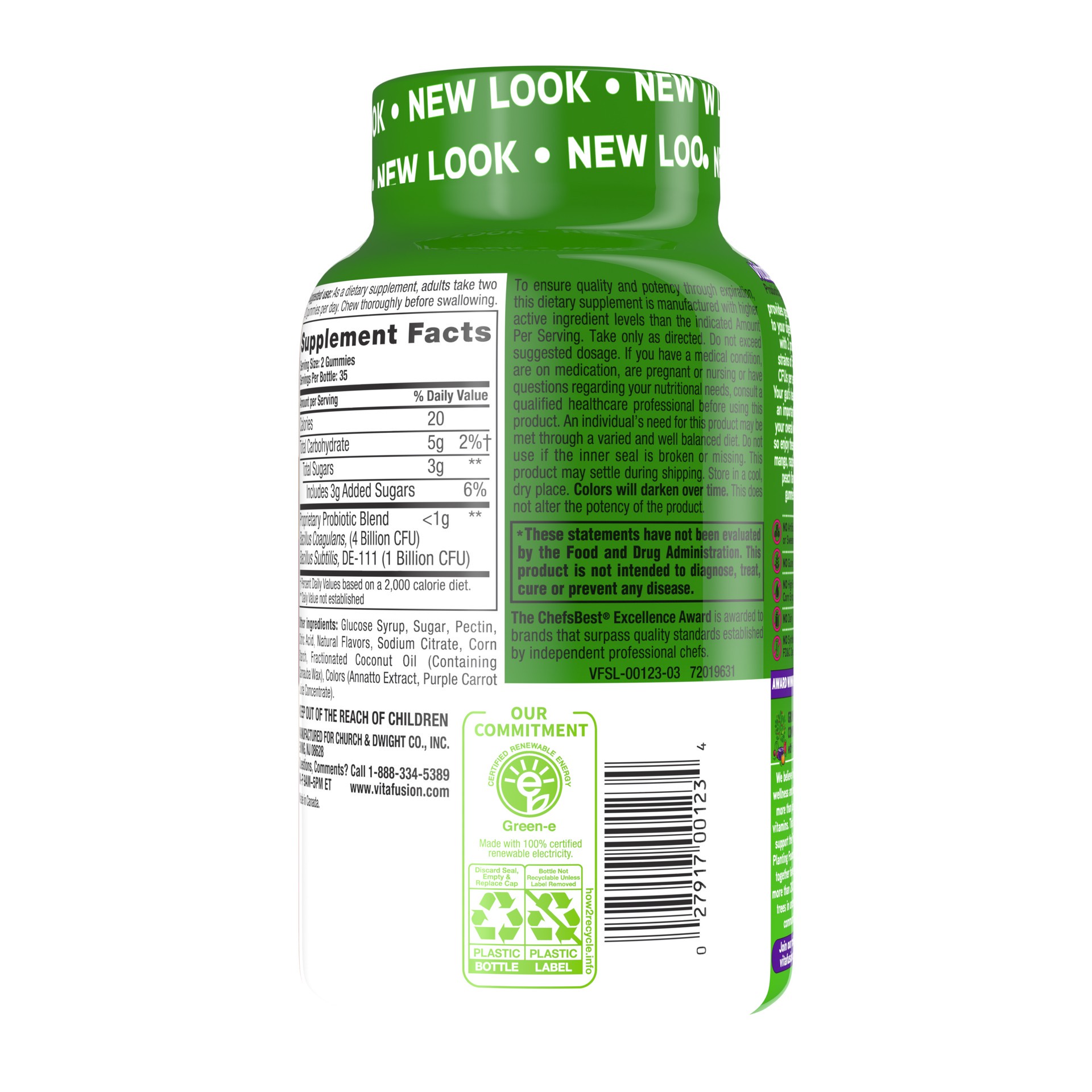 slide 4 of 5, vitafusion Gummies Natural Raspberry Peach & Mango Flavor Probiotic 70 Gummies, 70 ct