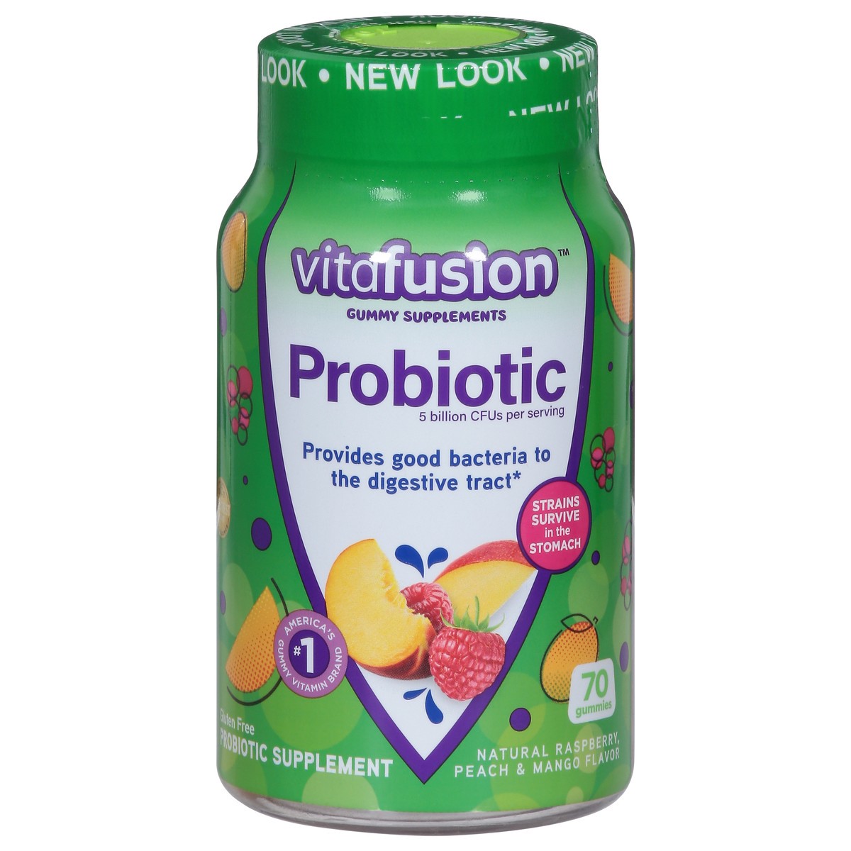 slide 1 of 5, vitafusion Gummies Natural Raspberry Peach & Mango Flavor Probiotic 70 Gummies, 70 ct