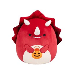 Squishmallows Red Triceratops W/Mischievous Eyes Holding Trick or Treat Pail