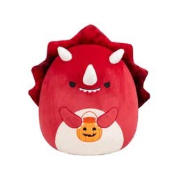 Squishmallows Red Triceratops W/Mischievous Eyes Holding Trick or Treat Pail