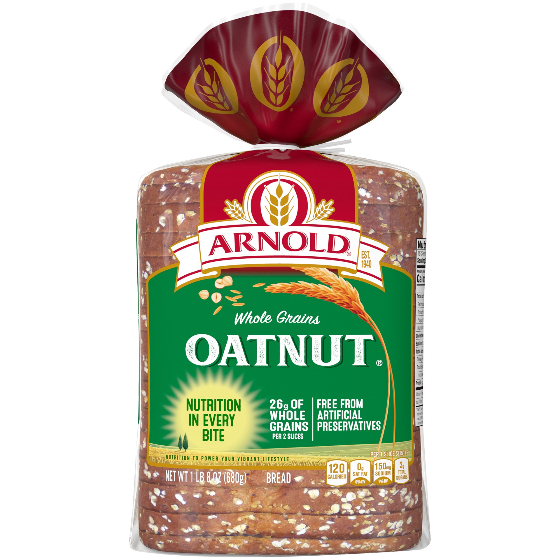 slide 1 of 1, Arnold Whole Grains Oatnut Bread, 24 oz, 1 ct