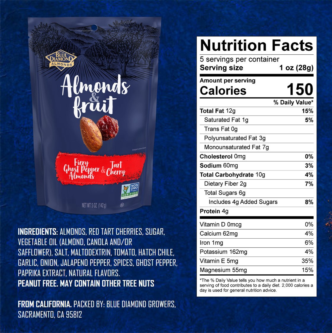 slide 2 of 2, Blue Diamond Almonds & Fruit, Ghost Pepper Almonds & Cherry, 5oz Bag, 5 oz