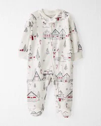 Littleplanet Baby Organic Cotton Sleep & Play Pajamas in Christmas Village Sweet Cream 3M