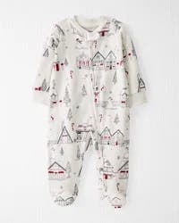 Littleplanet Baby Organic Cotton Sleep & Play Pajamas in Christmas Village Sweet Cream 3M