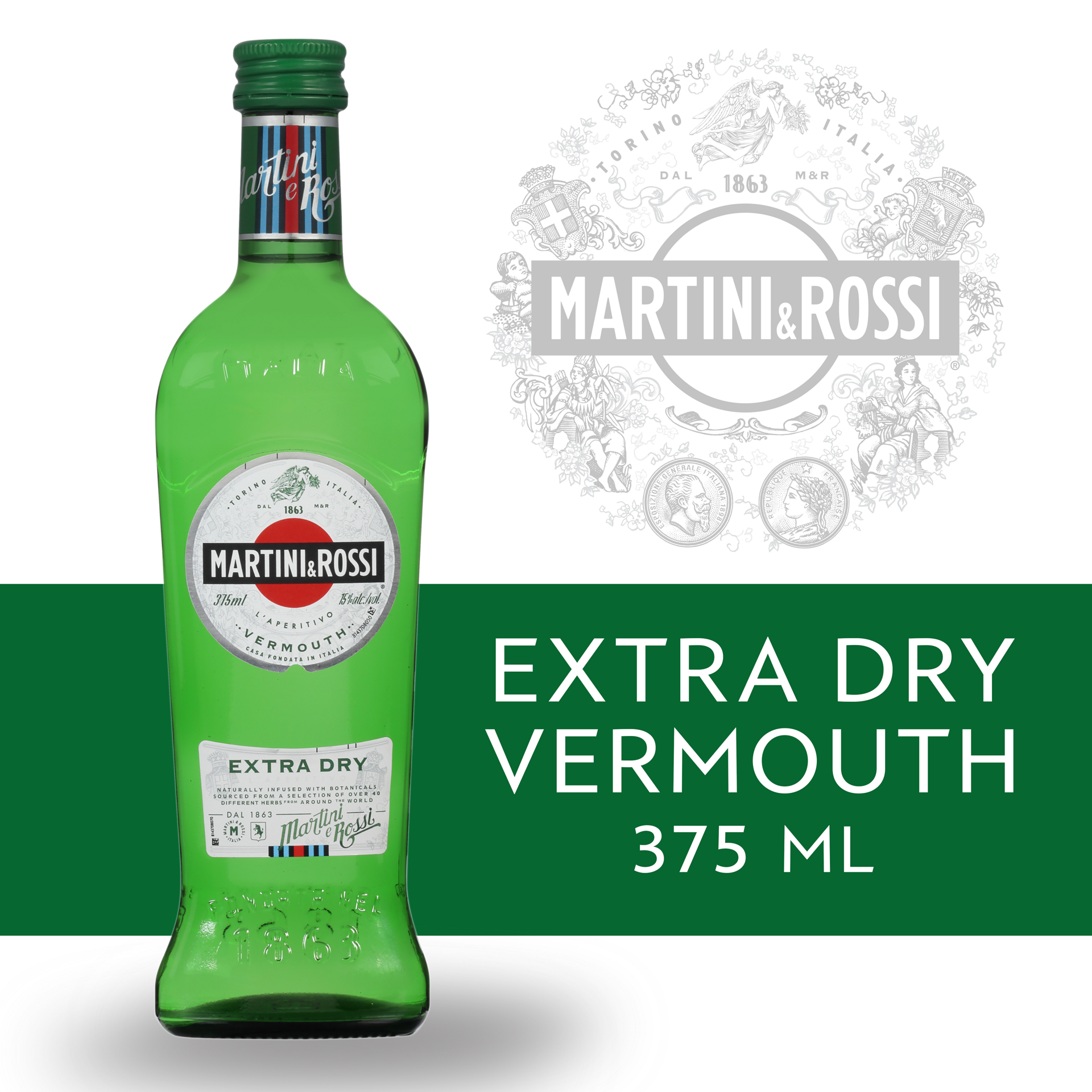 slide 1 of 2, Martini & Rossi Extra Dry Vermouth Cocktail Mixer 15% 37.5Cl/375Ml, 375 ml