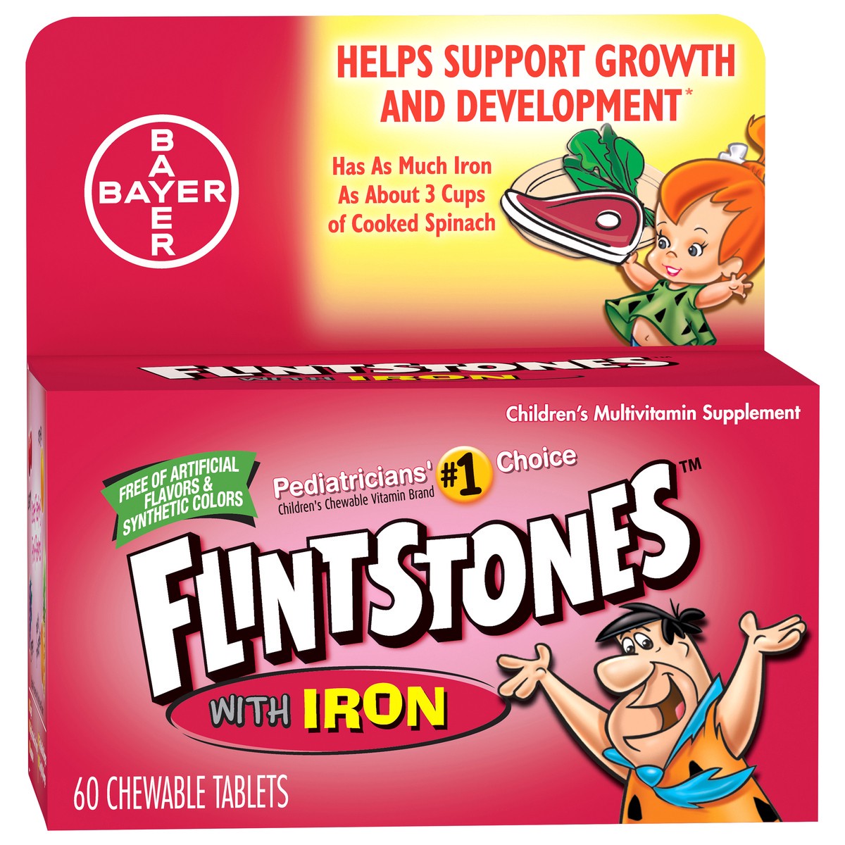 slide 2 of 6, Flintstones Children's Multivitamin Supplement Chewable Tablets With Iron, 60Ct, 60 ct