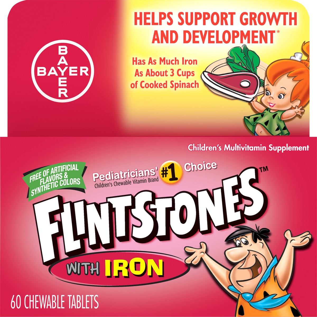 slide 4 of 6, Flintstones Children's Multivitamin Supplement Chewable Tablets With Iron, 60Ct, 60 ct
