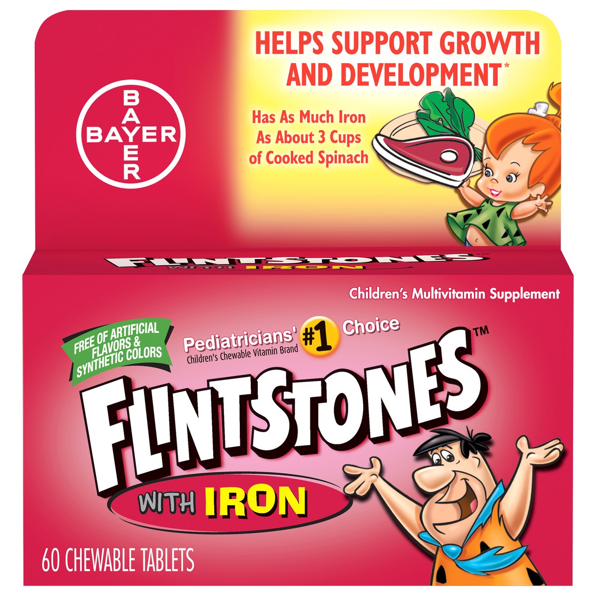 slide 1 of 6, Flintstones Children's Multivitamin Supplement Chewable Tablets With Iron, 60Ct, 60 ct
