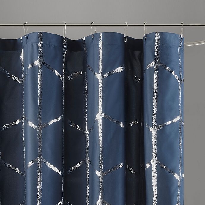 slide 2 of 4, Intelligent Design Raina Printed Metallic Shower Curtain - Navy/Silver, 1 ct