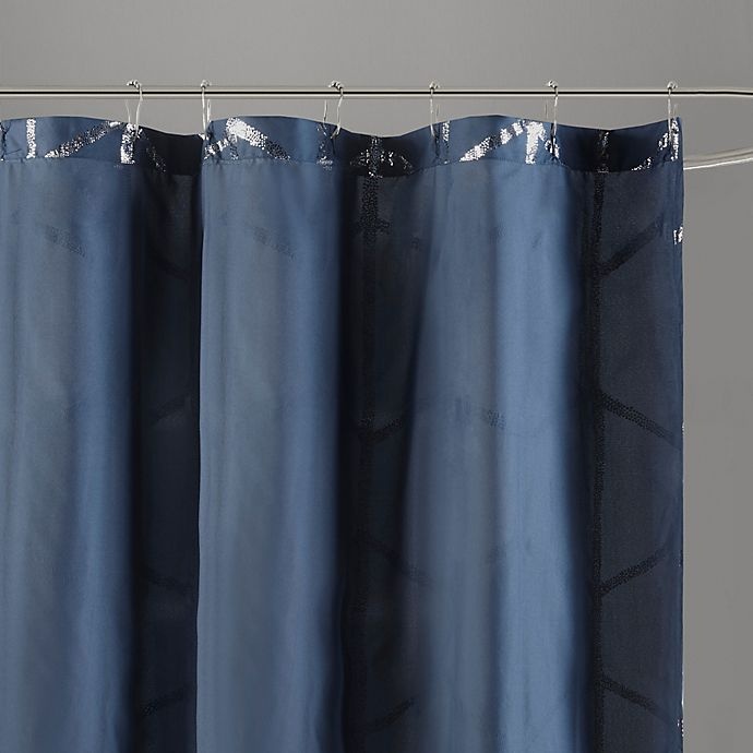 slide 3 of 4, Intelligent Design Raina Printed Metallic Shower Curtain - Navy/Silver, 1 ct