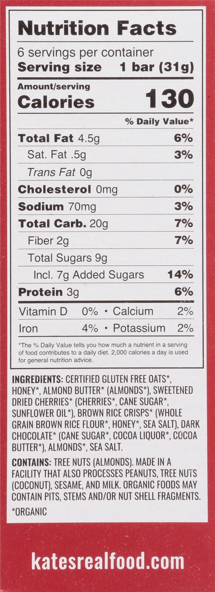 slide 4 of 9, Kate's Real Food Dark Chocolate Cherry Almond Mini Multipack, 6 ct