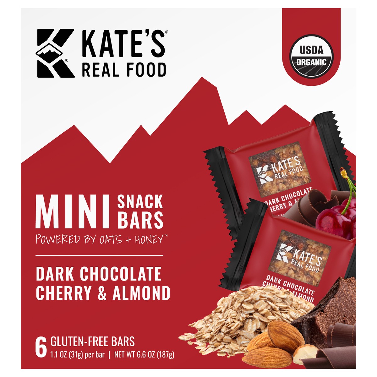 slide 1 of 9, Kate's Real Food Dark Chocolate Cherry Almond Mini Multipack, 6 ct