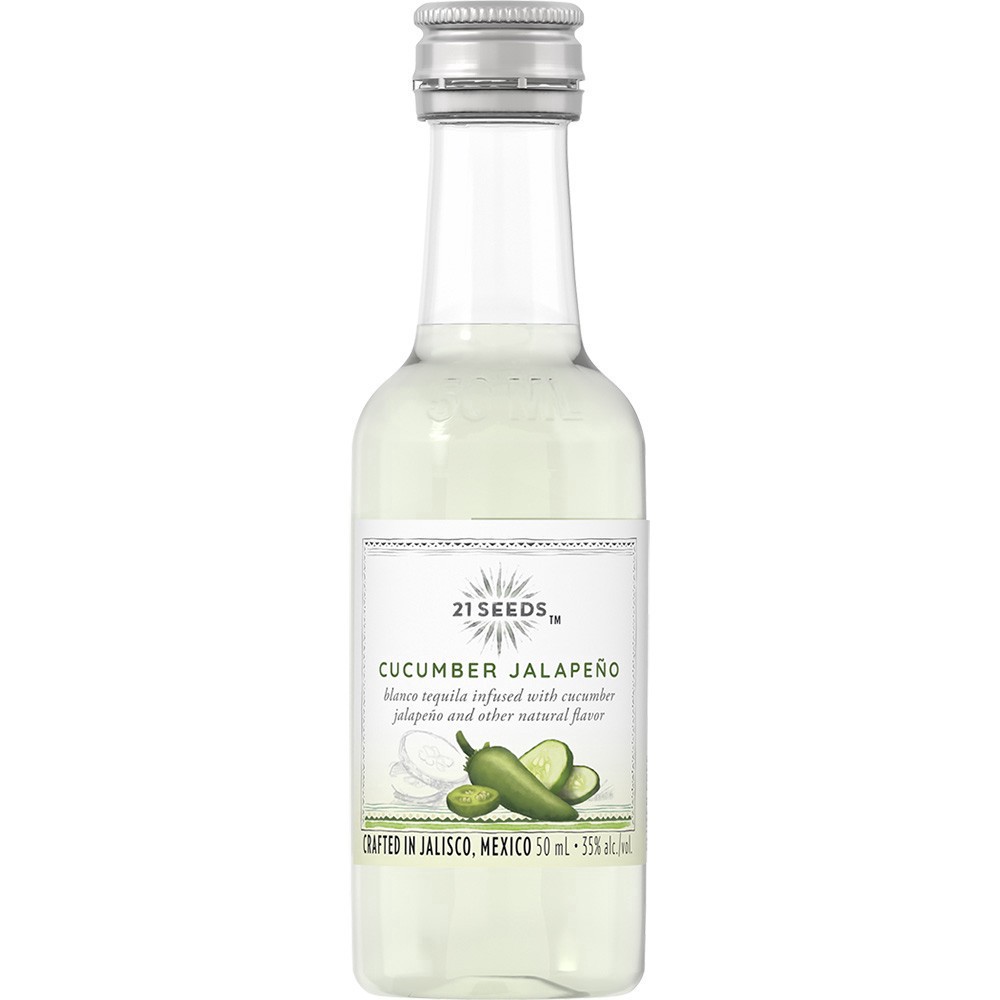slide 1 of 1, 21SEEDS 21Seeds Cucumber Jalapeno (Blanco Tequila Infused with Cucumber, Jalapeno and other Natural Flavors), 50 mL, 50 ml