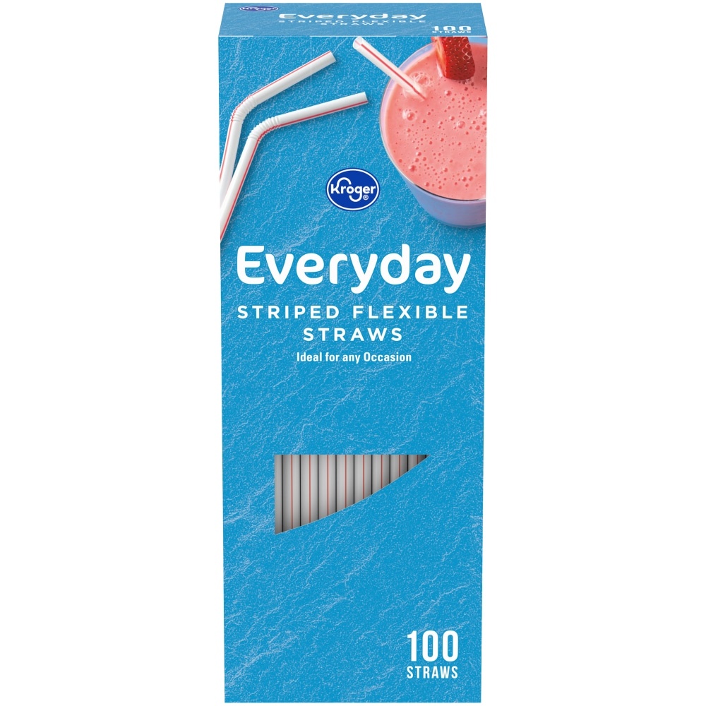slide 1 of 1, Kroger Stripe Flexible Straws, 100 ct