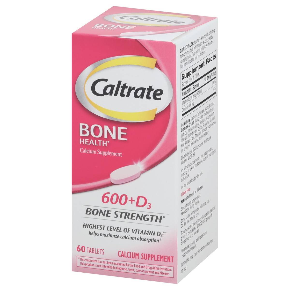 slide 6 of 9, Caltrate 600+D3 600 mg Calcium and Vitamin D Supplement Tablets, 60 Count, 60 ct