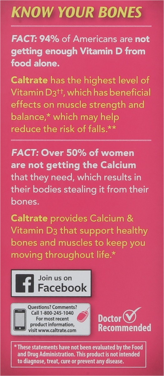 slide 8 of 9, Caltrate 600+D3 600 mg Calcium and Vitamin D Supplement Tablets, 60 Count, 60 ct