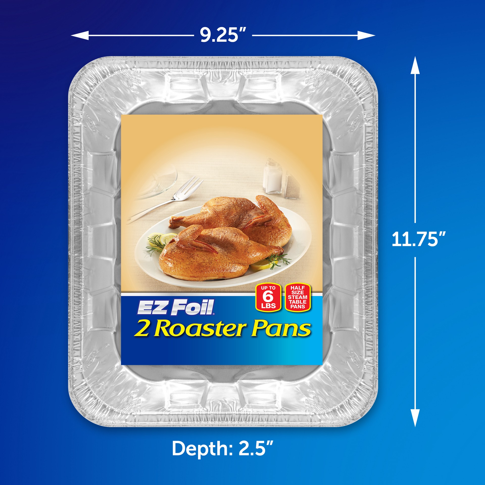 slide 5 of 6, EZ Foil Roaster Pans with Lids, Up to 6 Pound Capacity, 2 Count, 0.32 lb