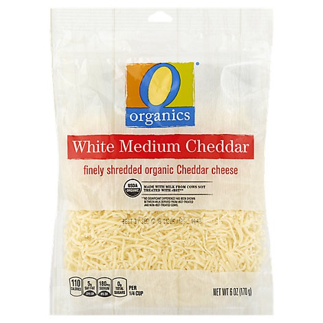 slide 1 of 1, O Organics Organic Cheese Finely Shredded White Cheddar, 6 oz