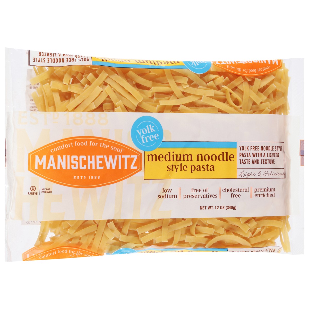 slide 3 of 13, Manischewitz Yolk Free Medium Noodle Style Pasta Medium 12 oz, 12 oz