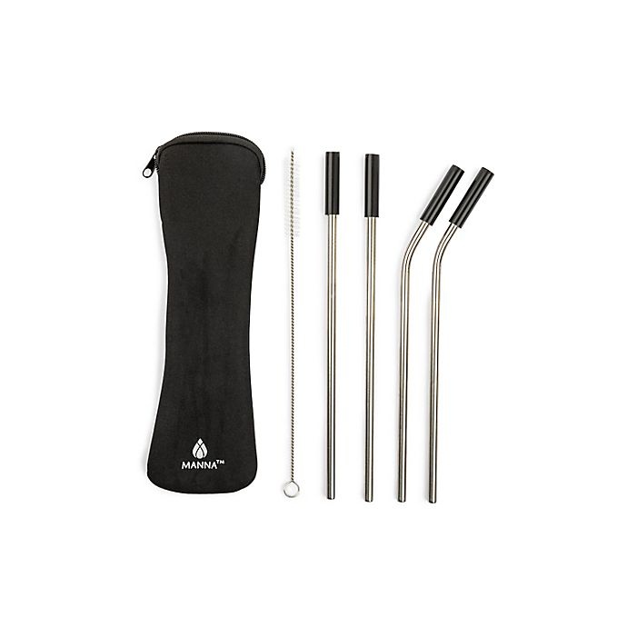 slide 1 of 1, Manna Organics Stainless Steel Reusable Straw Set - Black, 6 ct