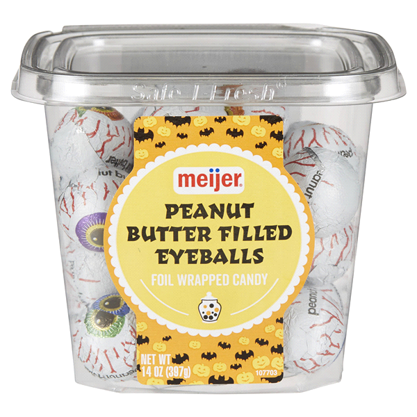 slide 1 of 1, Meijer Peanut Butter Filled Eyeballs Candy, 14 oz