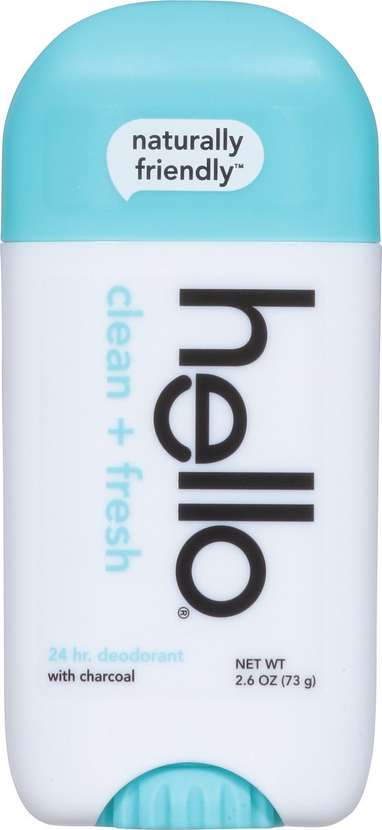 slide 5 of 9, hello Clean + Fresh Deodorant with Activated Charcoal, 24 Hour Odor Protection, No Aluminum + No Baking Soda, Vegan & Parabens Free, 2.6 oz