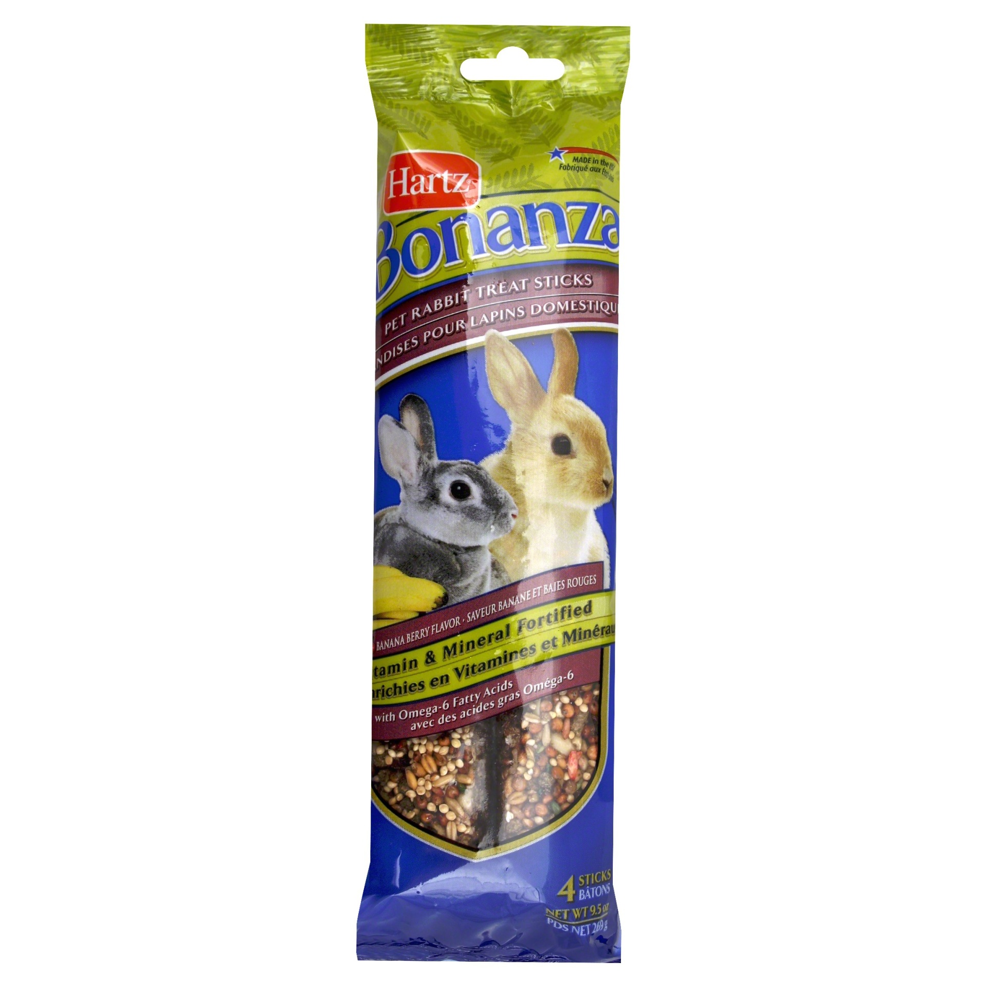 slide 1 of 1, Hartz Bonanza Pet Rabbit Treat Sticks Banana Berry, 2 ct