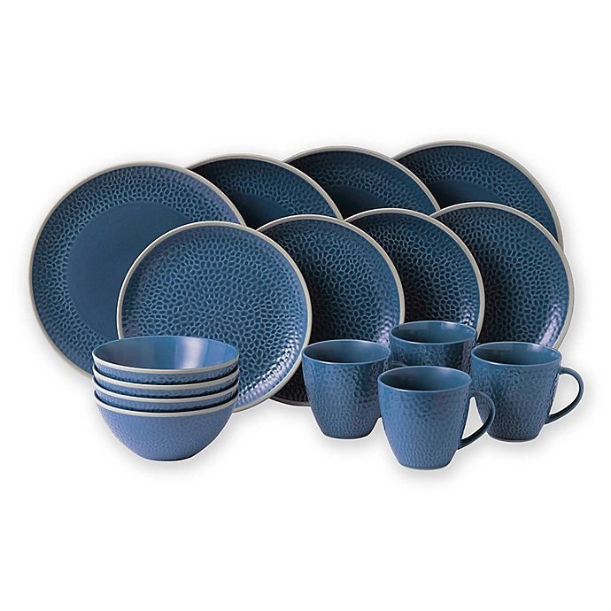 slide 1 of 3, Gordon Ramsay by Royal Doulton Maze Grill Dinnerware Set - Hammered Blue, 16 ct