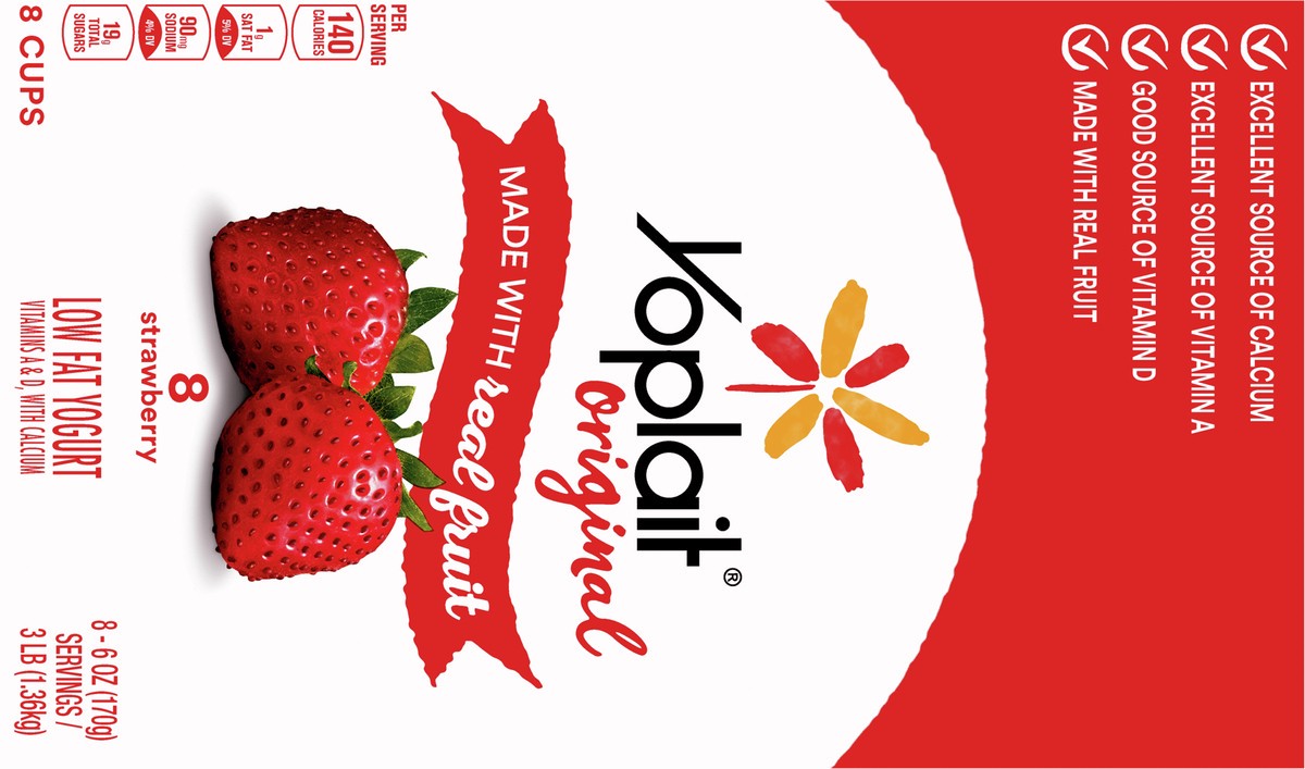 slide 3 of 9, Yoplait Original Strawberry Low Fat Yogurt, 8 Yogurt Cups, 48 oz, 8 ct