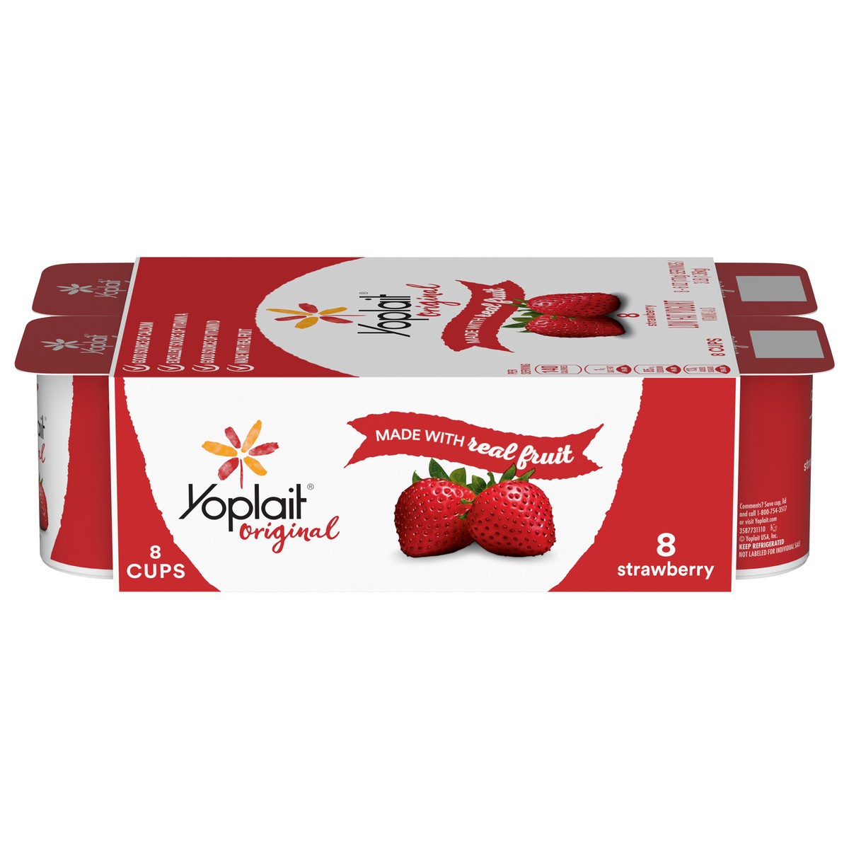 slide 1 of 9, Yoplait Original Low Fat Strawberry Yogurt, Made with Real Fruit, 8 Yogurt Cups, 48 oz, 8 ct