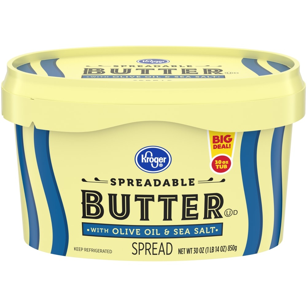 slide 1 of 1, Kroger Spreadable Butter With Olive Oil, 30 oz