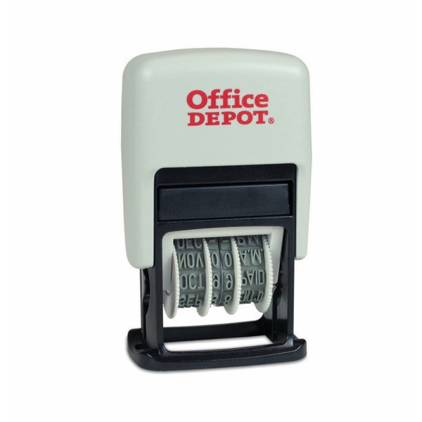 slide 1 of 5, Office Depot Brand Date Message Stamp Dater Paid, Received, Faxed, Self-Inking 3-In-1 Micro Date Message Stamp Dater, 1-1/16'' X 5/8'' Impression, Red/Blue Ink, 1 ct
