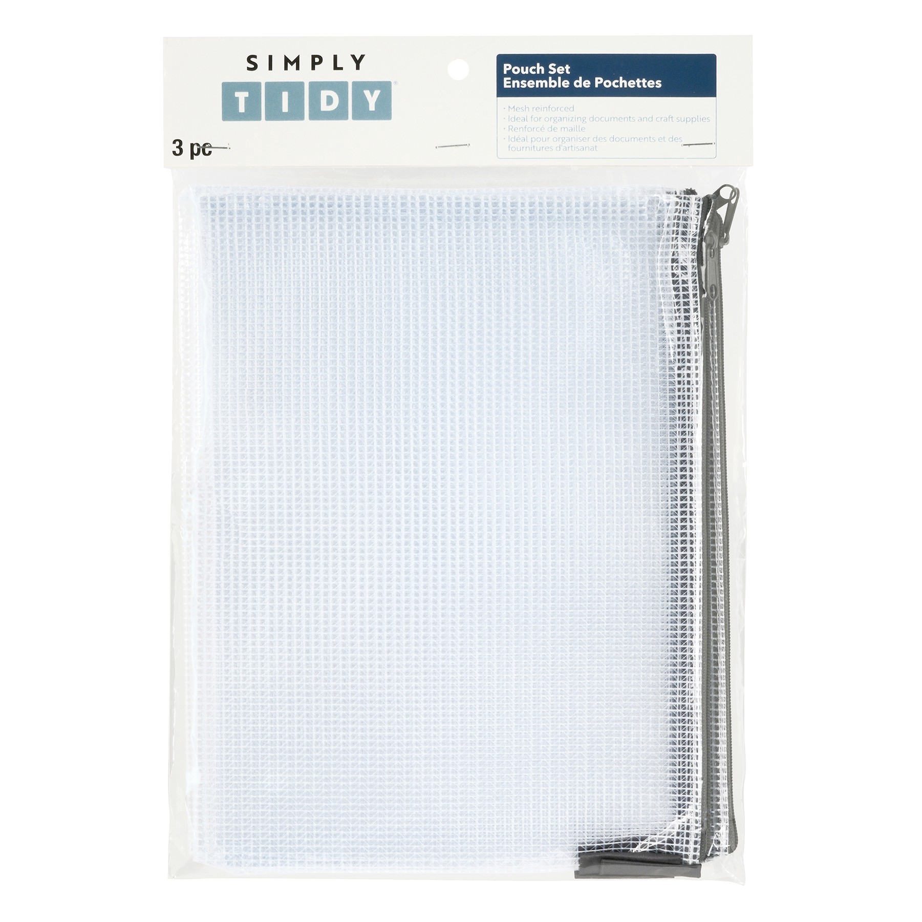 slide 2 of 2, 10" Gray Mesh Accessory Zipper Pouches By Simply Tidy, 3ct., 3 ct