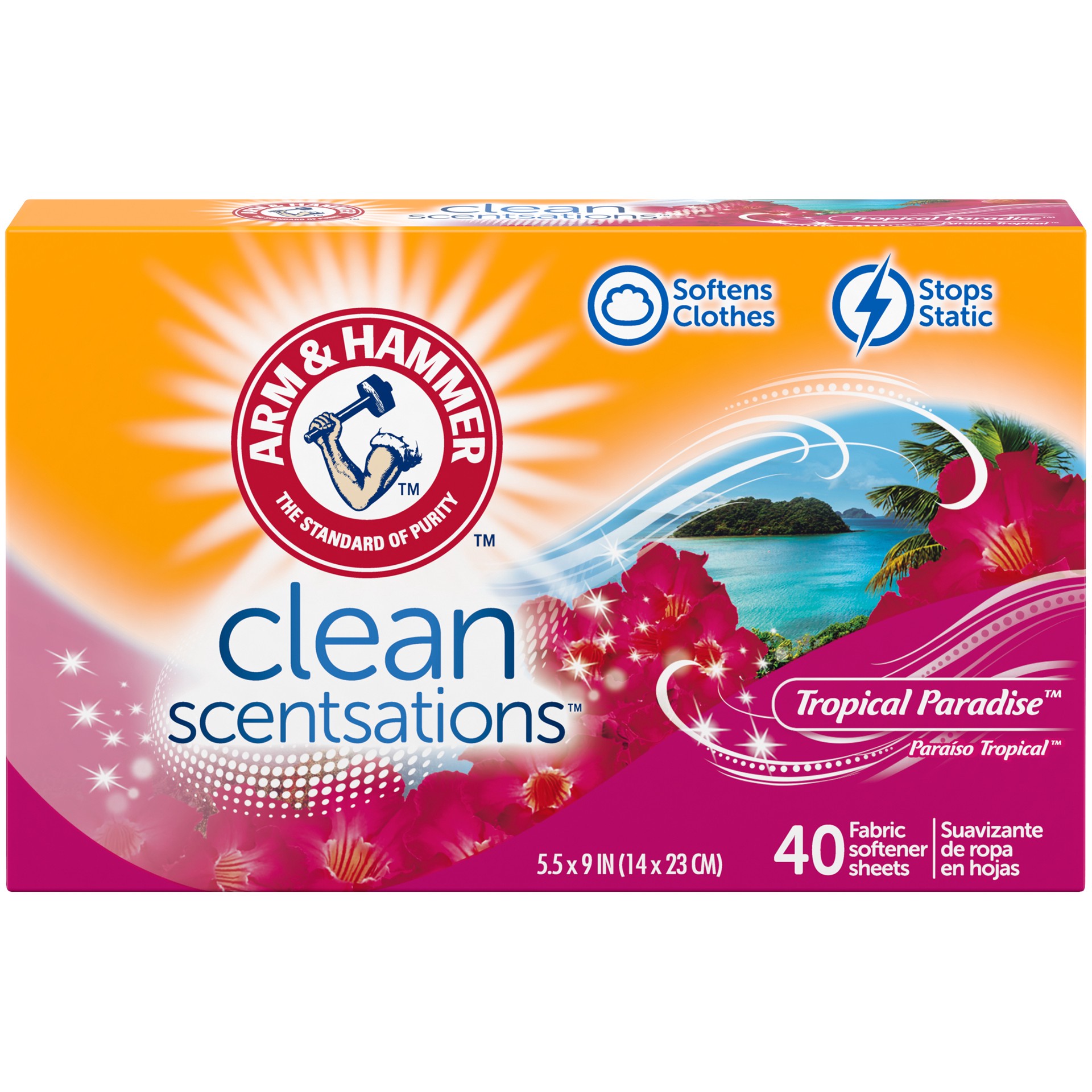 slide 1 of 4, Arm & Hammer Fabric Softener Sheets, 40 sheets, Tropical Paradise, 40 ct